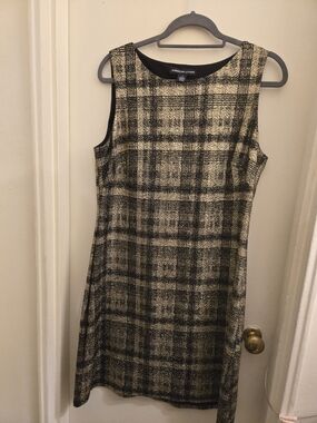 American Living Black and Gold Plaid Midi Sheath Dress